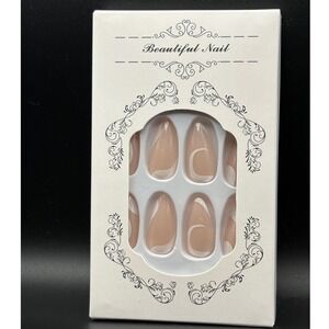 Beautiful Nail Almond Press On Nails Nude Swirl Design 24 Count